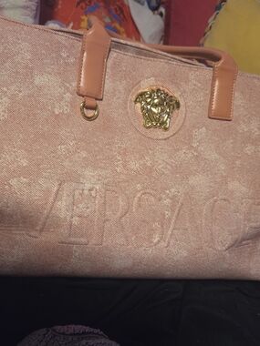 Versace Pink Tote Bag with Gold Medallion